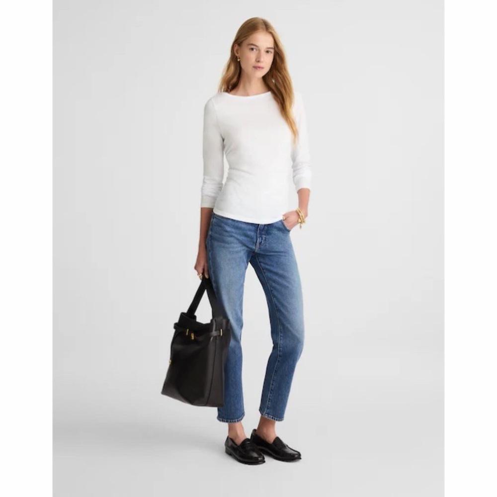 NWT! Madewell - Ruched Crewneck Long-Sleeve Tee in Soft Slub - White - XS